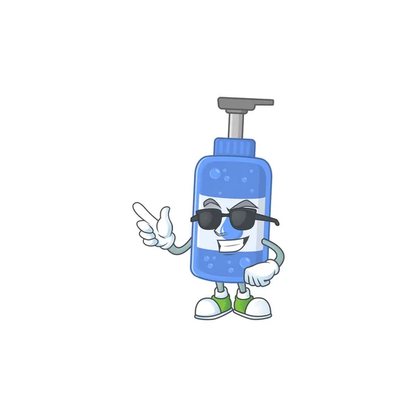 Super Bonito Handsanitizer Personagem Cartoon Vestindo Óculos Pretos Ilustração Vetorial — Vetor de Stock