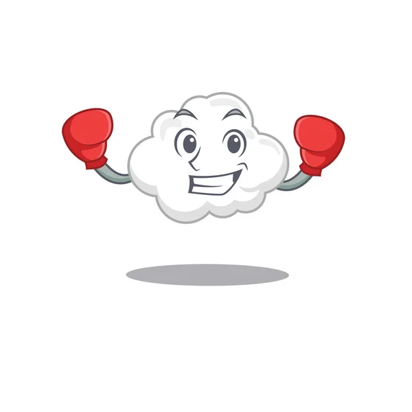 Een sportieve bokser mascotte ontwerp van witte wolk met rode bokshandschoenen — Stockvector