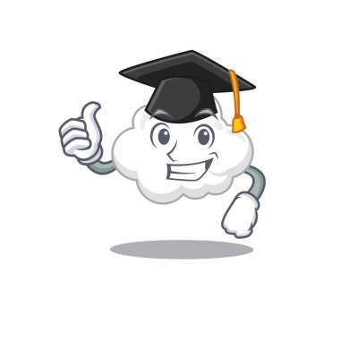 Tören için siyah şapkalı beyaz bulutun mutlu yüzü.