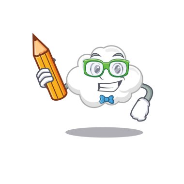 Kalem ve gözlüklü, zeki bir beyaz bulut karakteri.