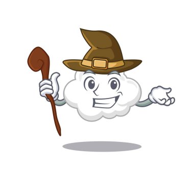 Beyaz bulut sinsi ve aldatıcı cadı çizgi film karakteri. Vektör illüstrasyonu