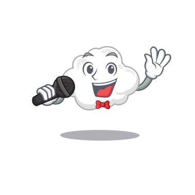 Beyaz Bulut çizgi film karakterinin yetenekli şarkıcısı mikrofon tutuyor. Vektör illüstrasyonu