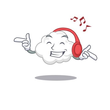 Beyaz Bulut tasarım konsepti müzik dinliyor. Vektör illüstrasyonu