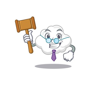 Beyaz Bulut çizgi film karakteri tasarımında gözlük takan mütevazı bir yargıç. Vektör illüstrasyonu