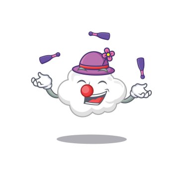 Hokkabazlık yapan çekici bir beyaz bulut çizgi film tasarımı. Vektör illüstrasyonu