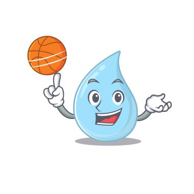 Basketbol ile muhteşem yağmur damlası maskotu tasarımı. Vektör illüstrasyonu