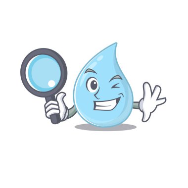 Aletleri olan akıllı yağmur damlası maskotu tasarımı dedektifi. Vektör illüstrasyonu