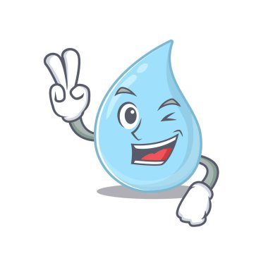 İki parmaklı mutlu yağmur damlası çizgi film tasarımı konsepti. Vektör illüstrasyonu