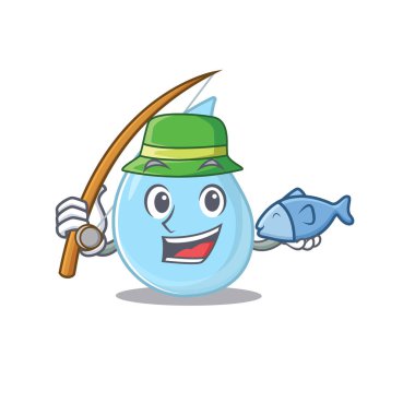 Balık tutarken yağmur damlası çizgi film tasarımı konsepti. Vektör illüstrasyonu