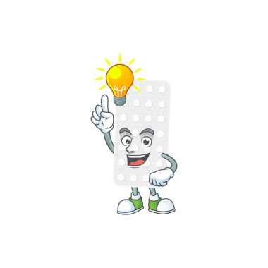 Dahi hapların maskot karakter tasarımının bir fikri vardır. Vektör illüstrasyonu