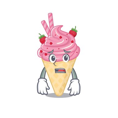 Çizgi film tasarım tarzı çilekli dondurma endişeli yüzünü gösteriyor.