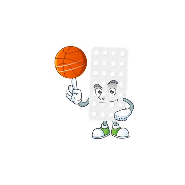 Atletisk Piller Tecknad Design Stil Spelar Basket Vektorillustration — Stock vektor