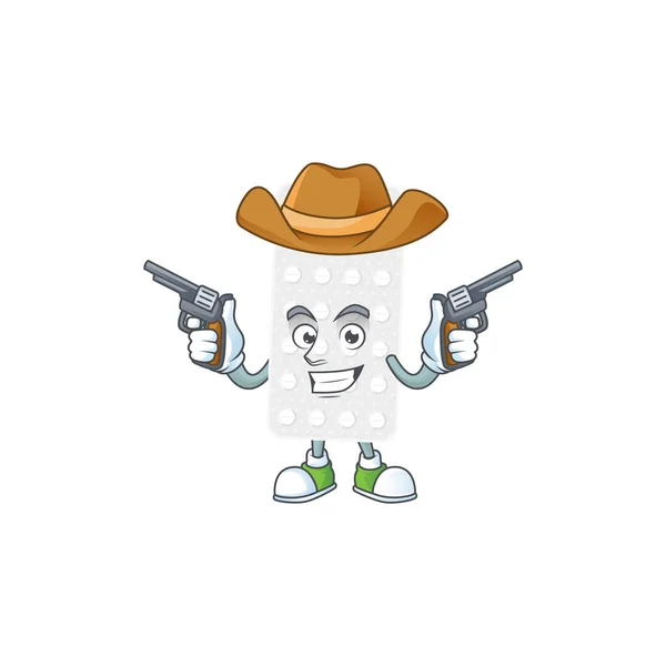 Cowboy Cartoon Character Pills Holding Guns Vector Illustration — Stock Vector