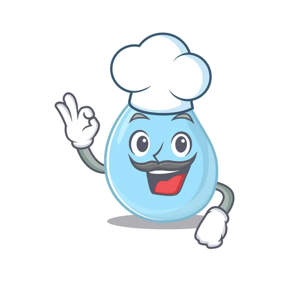 Estilo Diseño Dibujos Animados Raindrop Chef Con Sombrero Blanco Ilustración — Vector de stock