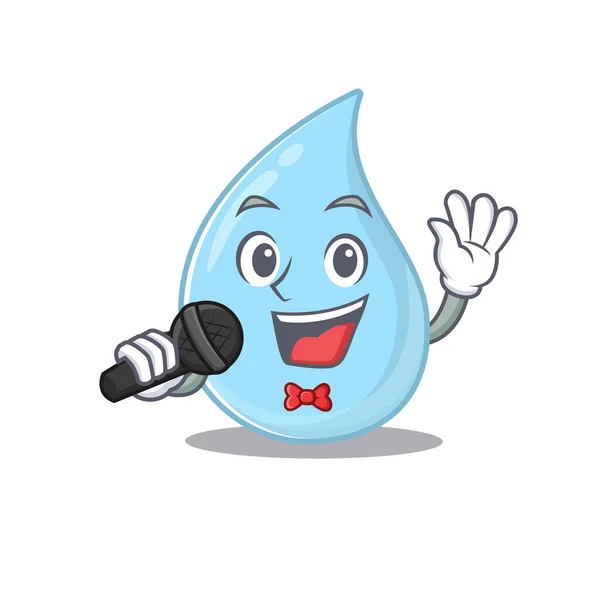 Talented Singer Raindrop Cartoon Character Holding Microphone Vector Illustration — Stock Vector