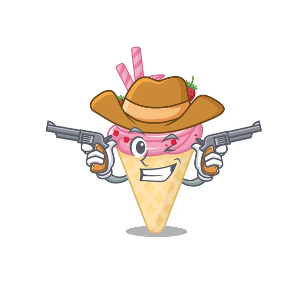 Beau Cow Boy Mignon Crème Glacée Aux Fraises Personnage Dessin — Image vectorielle