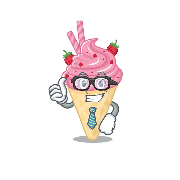 An elegant strawberry ice cream Businessman mascot design wearing glasses and tie — Stock Vector