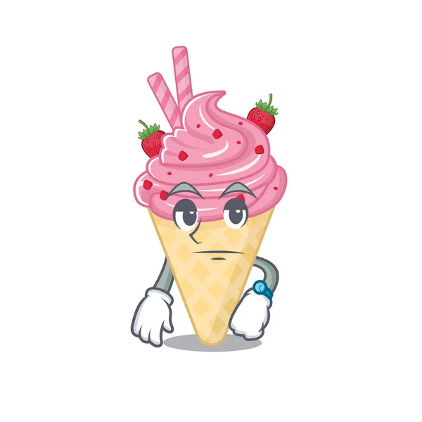 Mascot design of strawberry ice cream showing waiting gesture — Stock Vector