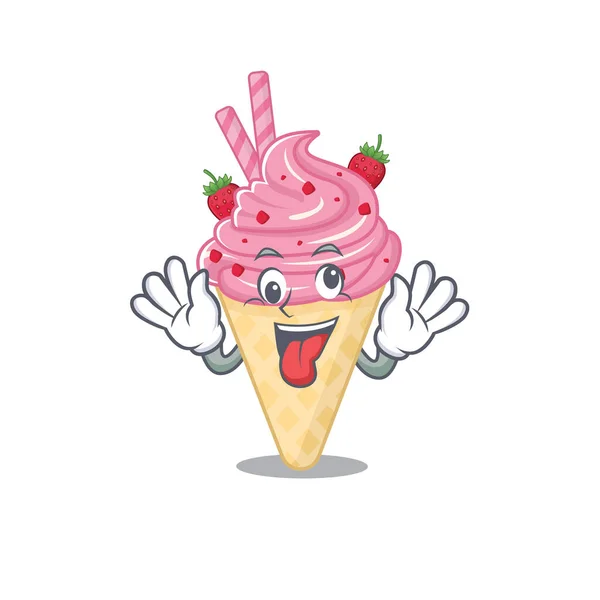 A cartoon design of strawberry ice cream having a crazy face — Stock Vector