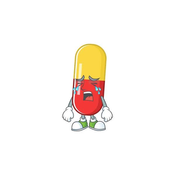 Concept Personnage Dessin Animé Capsules Jaunes Rouges Pleurs Illustration Vectorielle — Image vectorielle