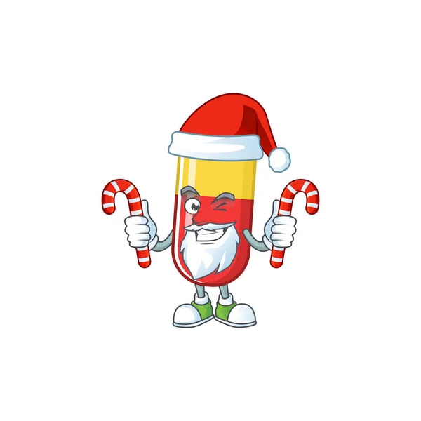 Capsules Jaunes Rouges Humble Personnage Santa Cartoon Ayant Des Bonbons — Image vectorielle