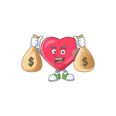 Zengin yürekli, zengin, tıbbi tebligat çizgi film karakteri para çantası taşıyor. Vektör illüstrasyonu