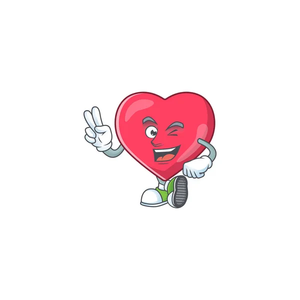 Χαρούμενη Καρδιά Ιατρική Ειδοποίηση Σχεδιασμό Μασκότ Δύο Δάχτυλα Εικονογράφηση Διανύσματος — Διανυσματικό Αρχείο