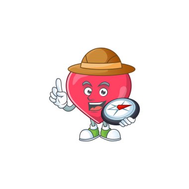 Pusula kullanarak dünya kâşifi kalp tıbbi bilgilendirme çizgi film tasarım stili. Vektör illüstrasyonu