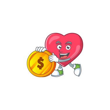 Kalp tıbbi bilgilendirme zengin çizgi film karakteri büyük altın sikkeye sahip. Vektör illüstrasyonu