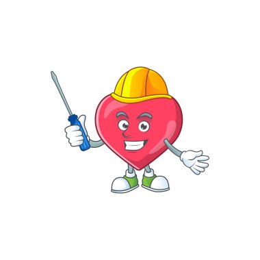 Maskot tasarımıyla sunulan akıllı otomotiv kalp tıbbi uyarısı. Vektör illüstrasyonu