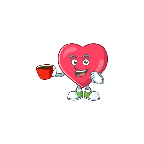 一个形象卡通人物的心脏医疗通知与一杯咖啡 矢量说明 — 图库矢量图片