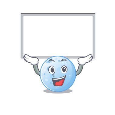 Mavi ayın maskot tasarımı bir tahtayı kaldırır