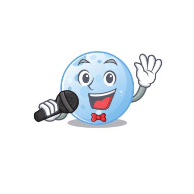 Mavi Ay çizgi film karakterinin yetenekli şarkıcısı mikrofon tutuyor. Vektör illüstrasyonu