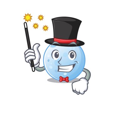 Mavi Ay çizgi film tasarımında çekici bir sihirbaz. Vektör illüstrasyonu