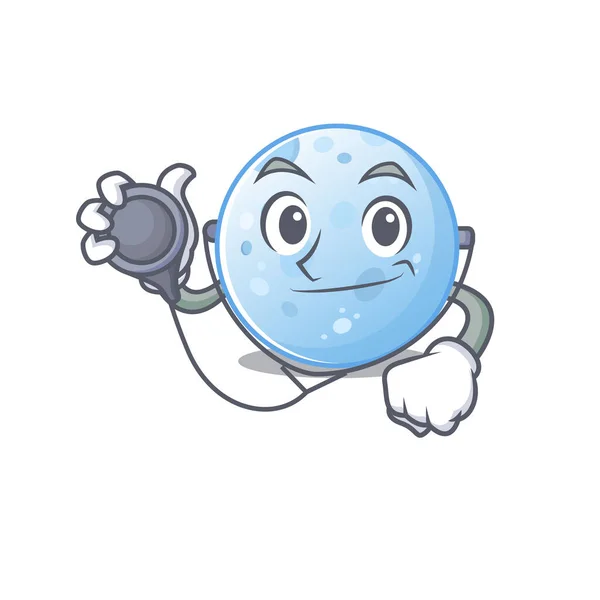 Luna azul en personaje de dibujos animados médico con herramientas — Vector de stock