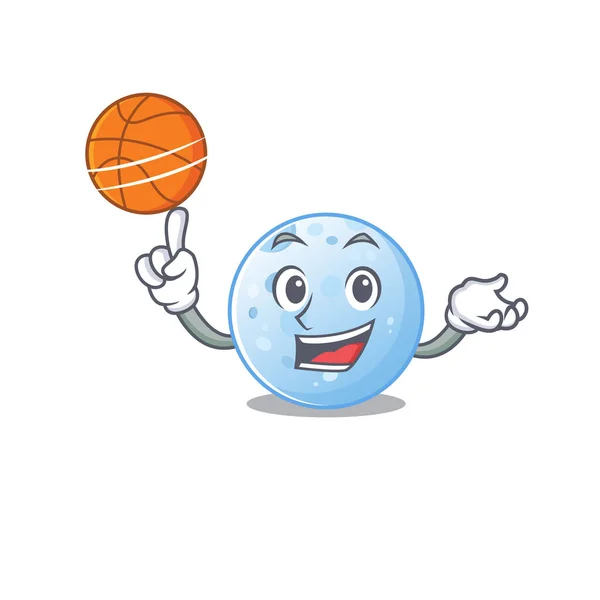 Muhteşem mavi ay maskotu stili basketbol — Stok Vektör
