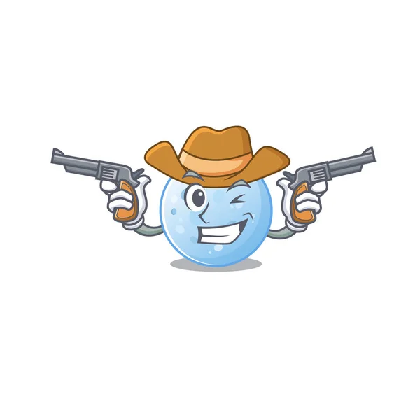 Lindo vaquero guapo de la luna azul personaje de dibujos animados con armas — Vector de stock