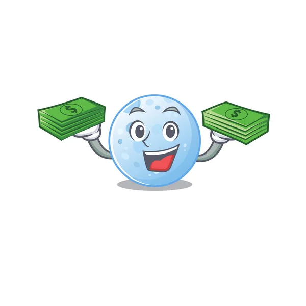 Rico Personagem Desenhos Animados Lua Azul Com Dinheiro Nas Mãos — Vetor de Stock