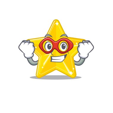 Parlak yıldızlı bir çizgi film karakteri süper kahraman rolünde. Vektör illüstrasyonu