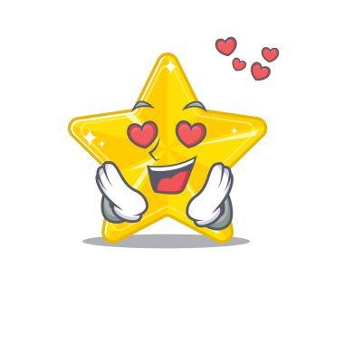 Sevimli parlak yıldız çizgi film karakteri aşık oluyor. Vektör illüstrasyonu