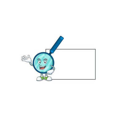 Maskot tasarımlı bir büyüteç resmi. Vektör illüstrasyonu