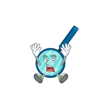 Büyütücü cam çizgi film karakteri tasarımı şok edici bir jest gösteriyor. Vektör illüstrasyonu