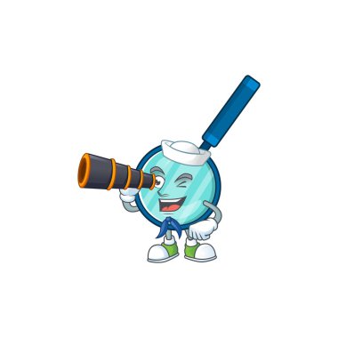 Sailor çizgi film karakteri tarzında dürbün kullanarak büyüteç. Vektör illüstrasyonu