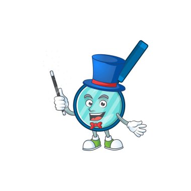 Yetenekli büyüteç sihirbaz çizgi film tasarımı tarzı. Vektör illüstrasyonu