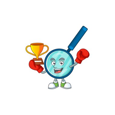 Çizgi film karakteri tasarımında sunulan boks şampiyonunun gururlu yüzü. Vektör illüstrasyonu