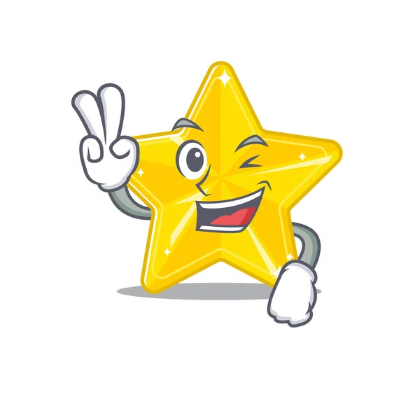 Feliz Conceito Desenho Animado Estrela Brilhante Com Dois Dedos Ilustração — Vetor de Stock