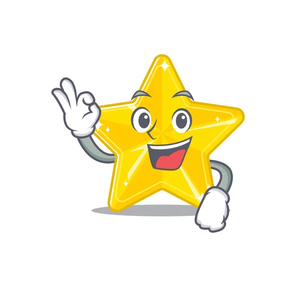 Shiny Star Mascot Design Style Okay Gesture Finger Vector Illustration — Stock Vector