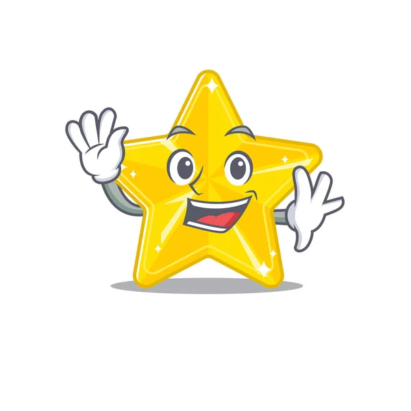 Una Carismática Estrella Brillante Estilo Diseño Mascota Sonriendo Saludando Mano — Vector de stock