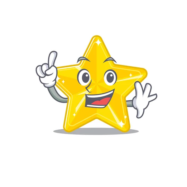 Brillante Mascota Estrella Diseño Carácter Con Gesto Dedo Ilustración Vectorial — Vector de stock
