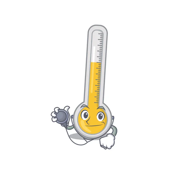 ツールと医師の漫画のキャラクターで暖かい温度計 ベクターイラスト — ストックベクタ